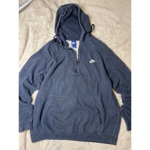 Vintage Nike Quarter Zip Hoodie Mens XXL Navy Blue Embroidered Swoosh Pullover